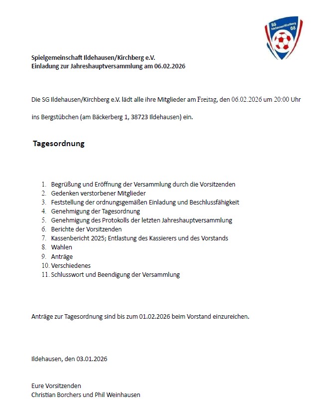 Einladung zur JHV unserer SG08